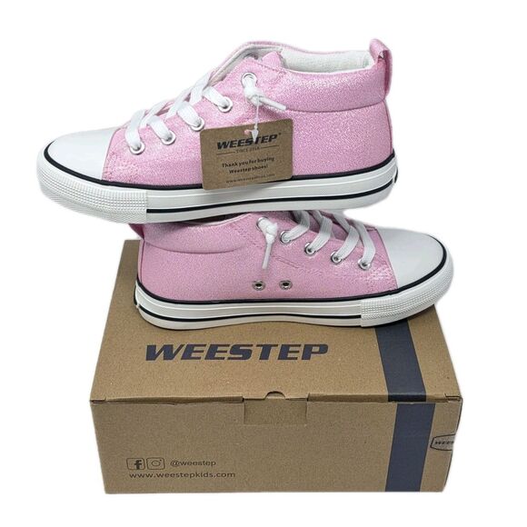 Weestep Kids Princess Pink Glitter High Top Canvas Sneakers Size 1 NEW - Picture 2 of 14
